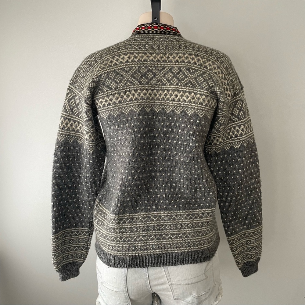 Vintage Norwegian Setesdal 100% Wool Knit Cardigan Sweater Norway Fair Isle - Picture 2 of 6